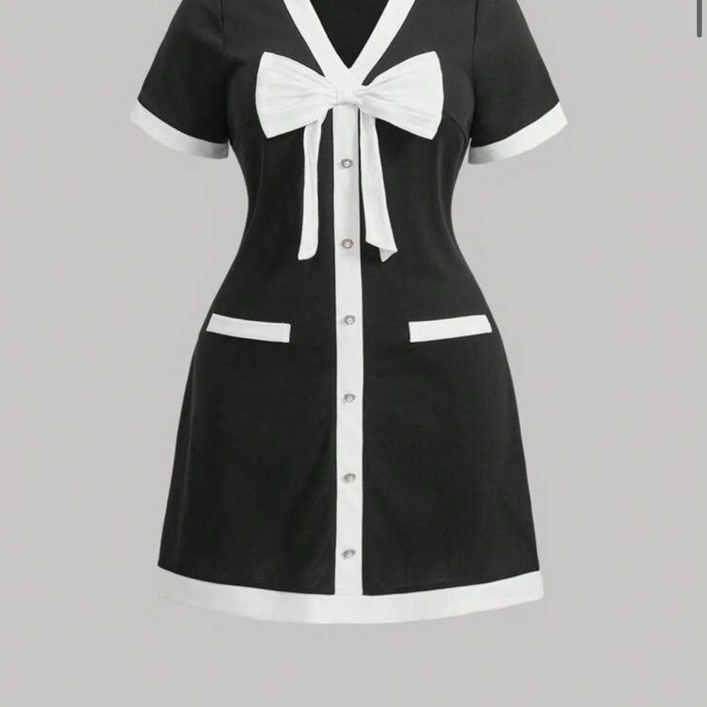 SHEIN Black and White Contrast Trim Dress